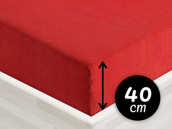 Froté napínací prostěradlo na extra vysokou matraci FR-007 Sytě červené 200 x 200 - výška 40 cm