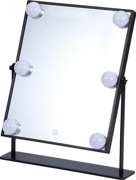 Hollywoodské kosmetické zrcátko UNIQ XL se 6 LED světly a dotykovou funkcí - černé