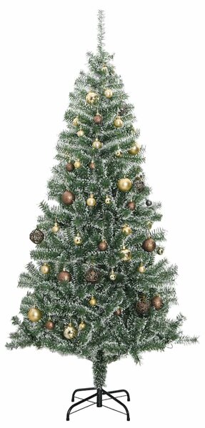 Umělý vánoční stromek s 300 LED a sadou koulí zasněžený 210 cm 3210126