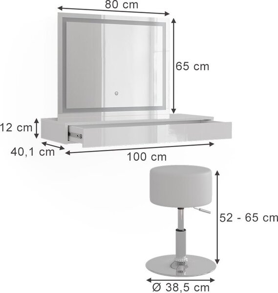 Toaletní stolek Vicco Sherry Bílá 100 cm 3 díly, Model 59568