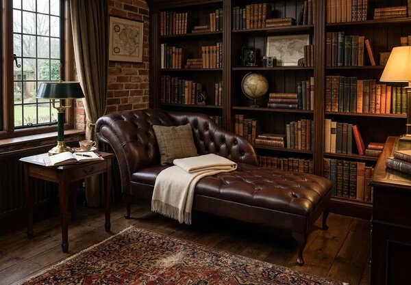 Chesterfield Schezlong Lenoška odpočinková puncovaná hnědá