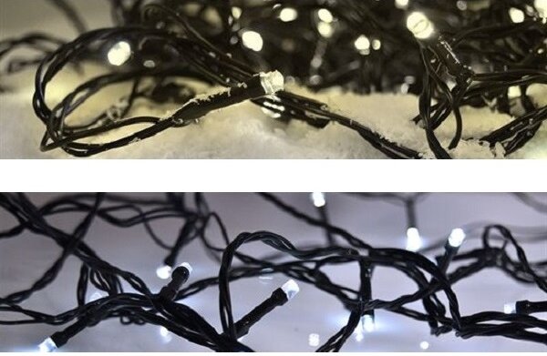 10m LED vánoční řetěz na baterie do exteriéru s časovačem, Studená bílá 6000 - 6500K