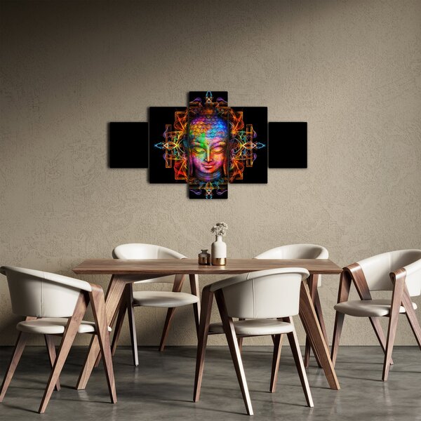 Obraz - Busta Buddhy v neonových barvách (125x70 cm)