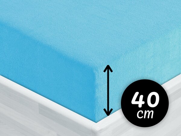 Froté napínací prostěradlo na extra vysokou matraci FR-017 Azurově modré 180 x 200 - výška 40 cm