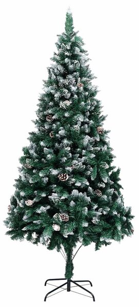 Umělý vánoční stromek se šiškami a bílým sněhem 210 cm 321017
