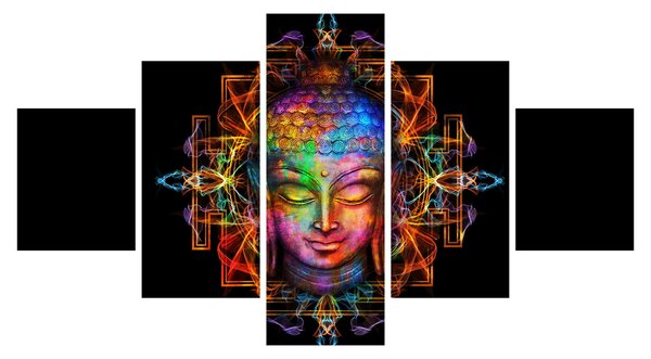 Obraz - Busta Buddhy v neonových barvách (125x70 cm)