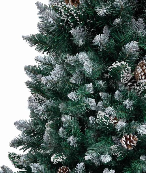 Umělý vánoční stromek se šiškami a bílým sněhem 210 cm 321017