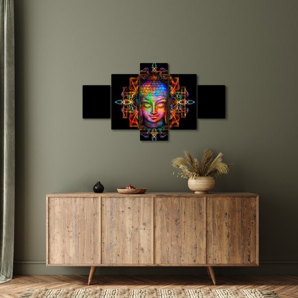 Obraz - Busta Buddhy v neonových barvách (125x70 cm)