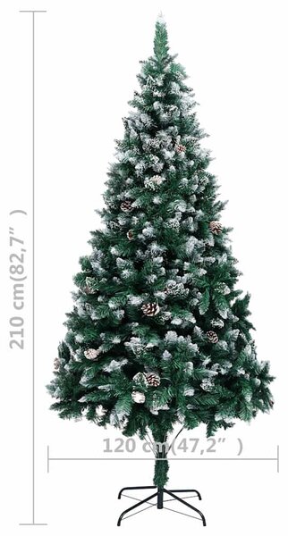 Umělý vánoční stromek se šiškami a bílým sněhem 210 cm 321017