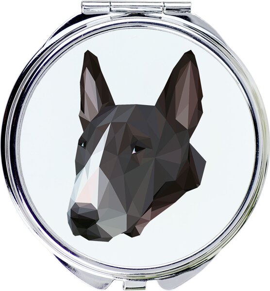 Bullteriér – Zrcadlo značky Art-Dog s fotografií bullteriéra a geometrickým vzorem