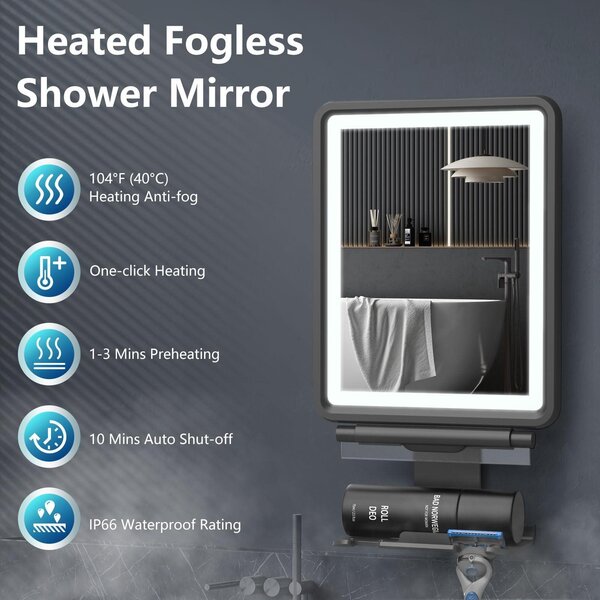 Vyhřívané zrcadlo do sprchy - Zrcadlo na holení bez mlhy - Plynule stmívatelné - 3 barvy - Nabíjecí