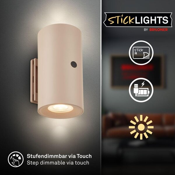 BRILONER Isy nástěnné svítidlo - 2W, 200lm, nabíjecí, LED, dotykový vypínač, stmívatelné, béžová 3942011