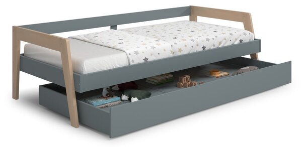Zelená/šedozelená dětská postel z borovicového dřeva s výsuvným lůžkem s úložným prostorem s roštem 90x200 cm Carrie – Marckeric