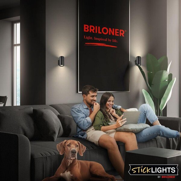 BRILONER Isy nástěnné svítidlo - 2W, 200lm, nabíjecí, LED, dotykový vypínač, stmívatelné, černá 3942015
