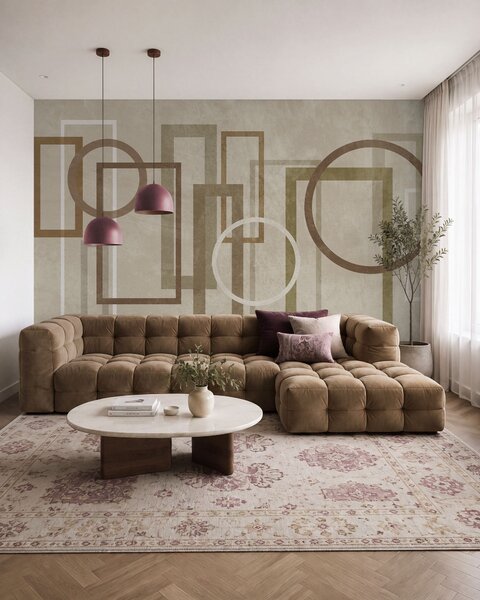 Fototapety Geometrické tvary s výraznou strukturou, včetně obdélníků a kruhů, v zemitých odstínech, Tapety Unikátní, w10031v1 : uwalls.cz