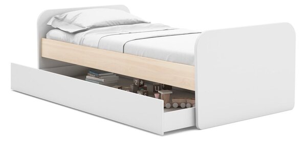 Bílá dětská postel v dekoru borovice s výsuvným lůžkem s úložným prostorem s roštem 90x200 cm Esteban – Marckeric