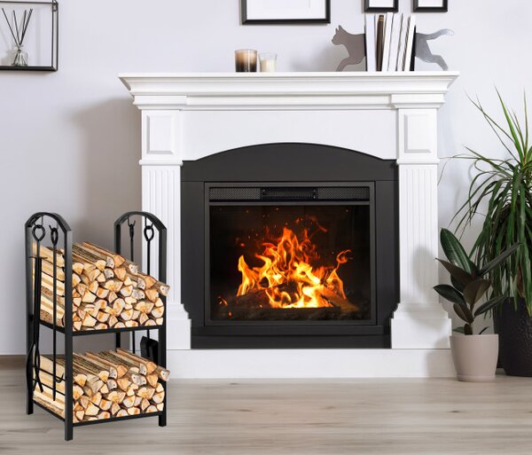 Stojan na dřevo ke krbu FUEGO s příslušenstvím