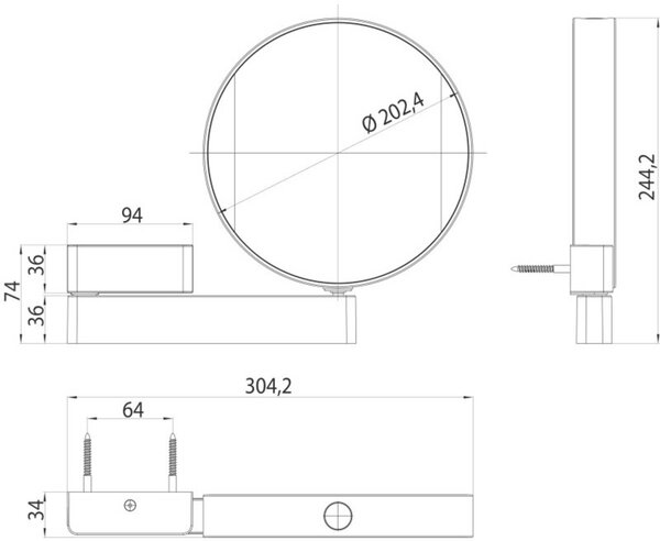 Emco LED zrcátko na holení a kosmetiku, oboustranné zrcadlo, zvětšení 3x a 7x, kulaté, LED osvětlení, kloubové rameno, 109506017