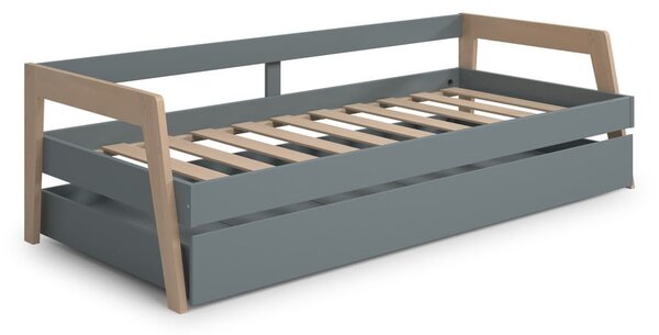 Zelená/šedozelená dětská postel z borovicového dřeva s výsuvným lůžkem s úložným prostorem s roštem 90x200 cm Carrie – Marckeric