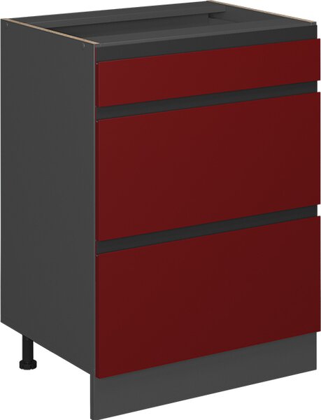 Spodní skříňka kuchyňské linky Vicco R-Line Červená 60 cm Tvar J, se zásuvkami, bez pracovní desky, Model 39762