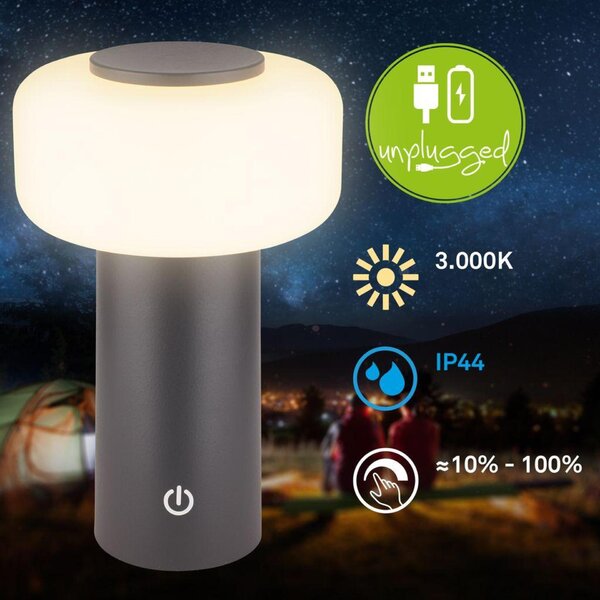 BRILONER Juna stolní lampa - 1,8W, 210lm, nabíjecí, LED, stmívatelné, dotykový vypínač, teplá bílá, antracit 7580015