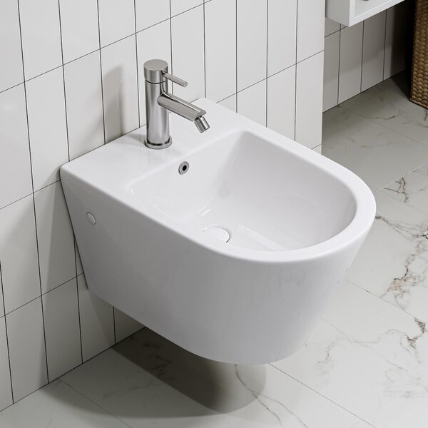 HOROW Bezokrajový závěsný bidet Creavit s nano povrchem keramický bílý Nástěnný bidet s otvorem pro baterii a přepadem 52,5 x 36,5 x 30 cm