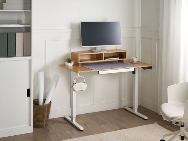 Elektricky výškově nastavitelný pracovní stůl LUCAMA 120 cm 60 cm s USB portem Světle hnědá/Bílá