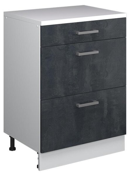 Kuchyňská skříňka pod šikmou střechu Vicco R-Line Černý beton 60 cm bez šikminy se 3 zásuvkami, Model 61732