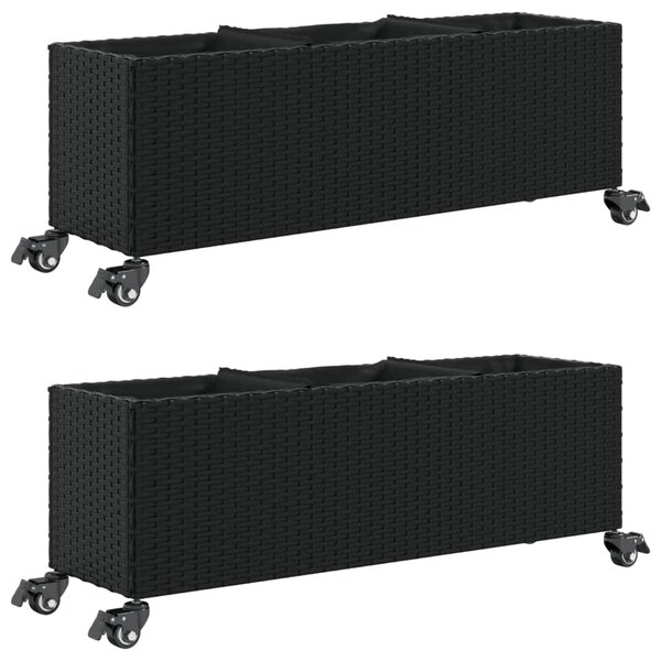 Zahradní truhlíky s kolečky 2 ks černé 107x32x38 cm polyratan 3210525