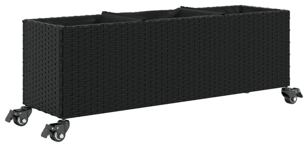 Zahradní truhlíky s kolečky 2 ks černé 107x32x38 cm polyratan 3210525