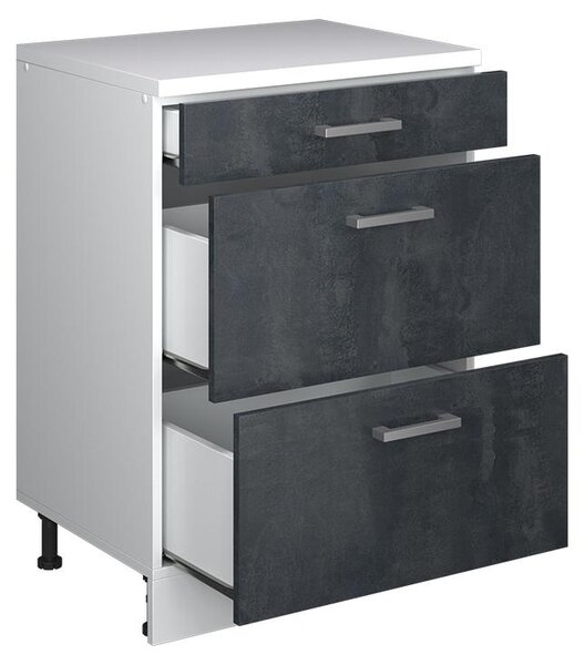 Kuchyňská skříňka pod šikmou střechu Vicco R-Line Černý beton 60 cm bez šikminy se 3 zásuvkami, Model 61732