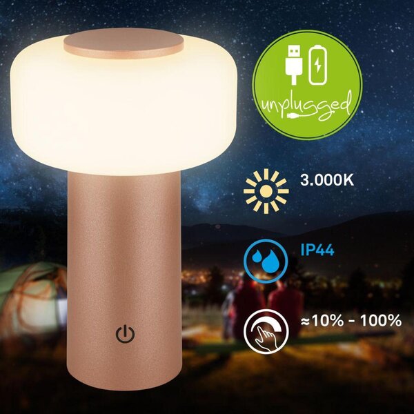 BRILONER Juna stolní lampa - 1,8W, 210lm, nabíjecí, LED, stmívatelné, dotykový vypínač, teplá bílá, kávová 7580014