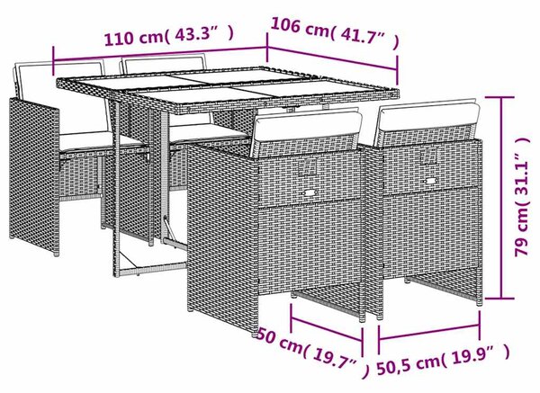 5dílný zahradní jídelní set s poduškami hnědý polyratan 3210537