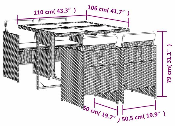 5dílný zahradní jídelní set s poduškami černý polyratan 3210535
