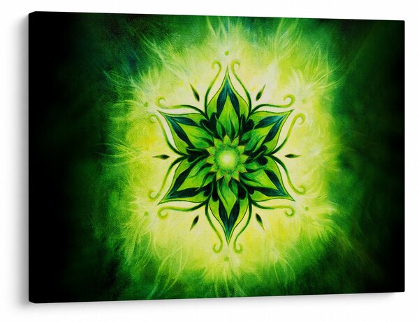 Obraz - Květinová mandala v zeleném pozadí (70x50 cm)