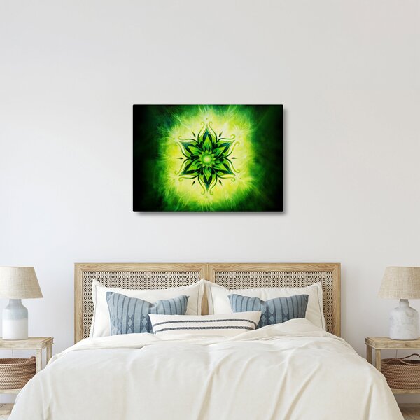 Obraz - Květinová mandala v zeleném pozadí (70x50 cm)