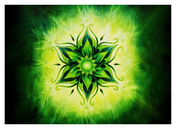 Obraz - Květinová mandala v zeleném pozadí (70x50 cm)