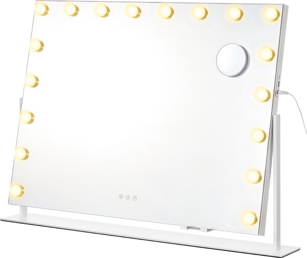 SONGMICS Kosmetické zrcadlo s LED osvětlením, kosmetické zrcadlo, dotykové ovládání, držák na mobilní telefon, 3 barvy světla, 80 x 60 cm, bílé