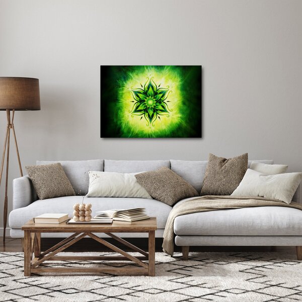 Obraz - Květinová mandala v zeleném pozadí (70x50 cm)
