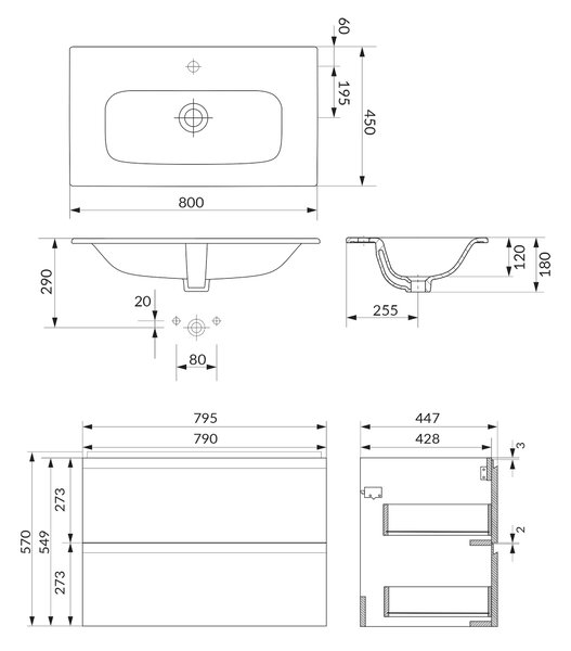 Cersanit Moduo umyvadla se skříňkou 80 cm béžová S801-592