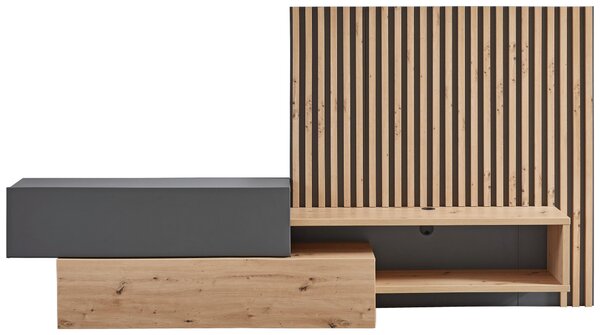 OBÝVACÍ STĚNA šedá, dub artisan Carryhome - Kompletní obývací stěny