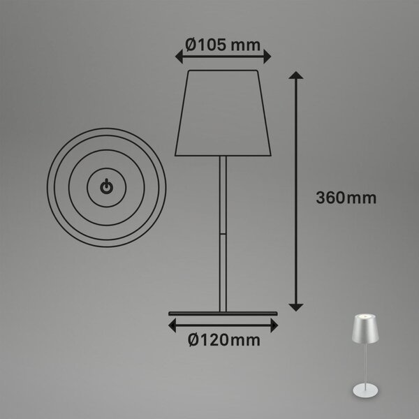BRILONER Kiki stolní lampička bezdrátová, dotykový vypínač, nastavitelná výška, stmívatelné, nabíjecí, matný chrom 7508014