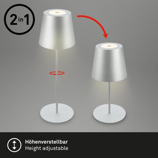 BRILONER Kiki stolní lampička bezdrátová, dotykový vypínač, nastavitelná výška, stmívatelné, nabíjecí, matný chrom 7508014
