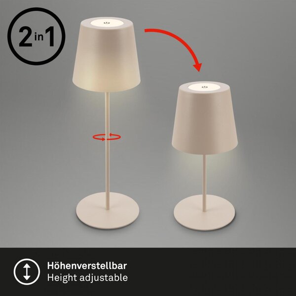 BRILONER Kiki stolní lampička bezdrátová, dotykový vypínač, nastavitelná výška, stmívatelné, nabíjecí, béžová 7508011