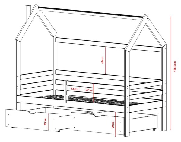 Dětská domečková postel LILIE se šuplíky - 200x90 cm