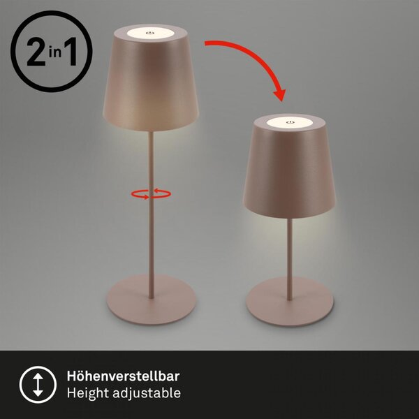 BRILONER Kiki stolní lampička bezdrátová, dotykový vypínač, nastavitelná výška, stmívatelné, nabíjecí, písková hnědá 7508012