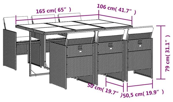 7dílný zahradní jídelní set s poduškami hnědý polyratan 3210549