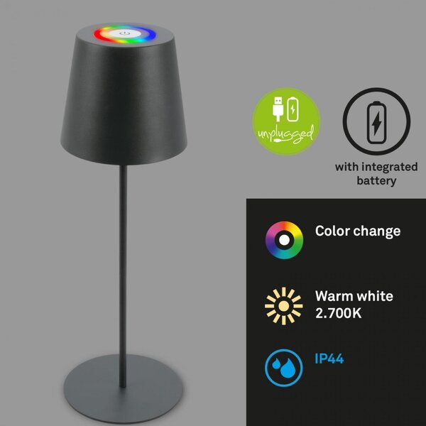 BRILONER Kiki stolní lampička bezdrátová, dotykový vypínač, pestrobarevné RGB+W světlo, nastavitelná výška, antracit 7507015