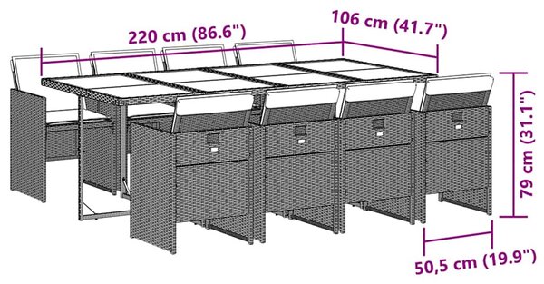 9dílný zahradní jídelní set s poduškami černý polyratan 3210558