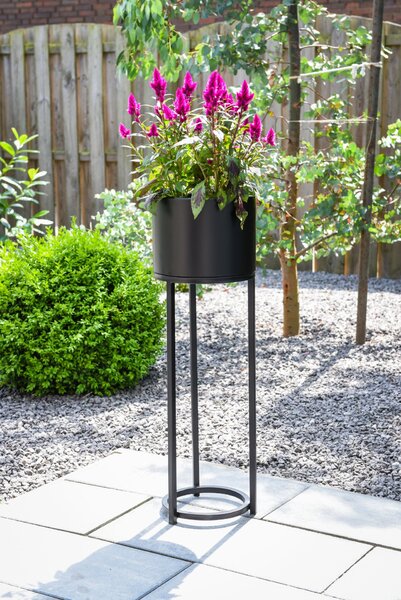 Květináč na vysokých nohách ELEVATE ROUND, ocel, výška 79 cm, černý mat, outlet